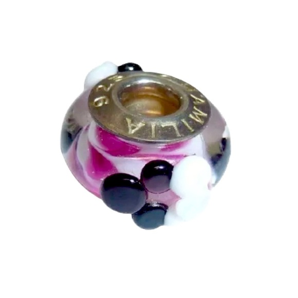 Authentic Chamilia .925 Sterling Silver Disney Minnie Mouse Murano Glass Charm - Picture 3 of 4